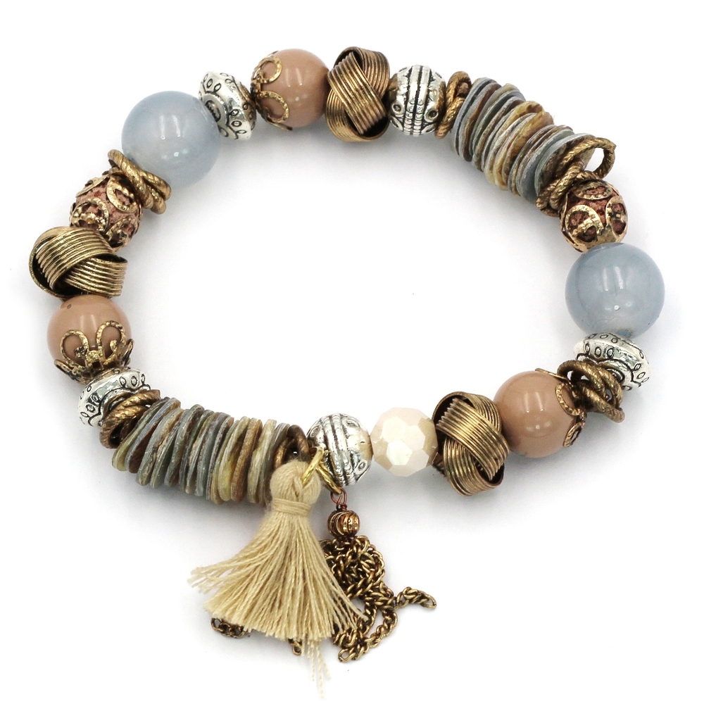 Brown colorful bead line tassel bracelet